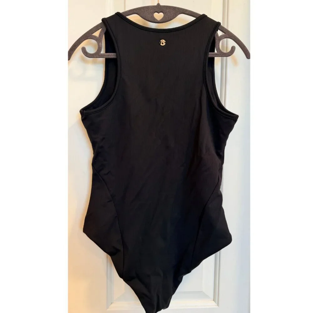 Buffbunny Collection Black Ribbed Zip Front One Piece Swimsuit Medium - Picture 2 of 7